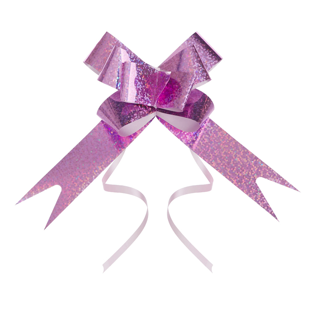 LIGHT PINK HOLOGRAM BUTTERFLY PULL BOW