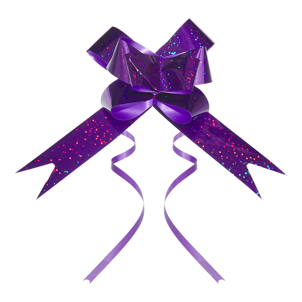 PURPLE HOLOGRAM BUTTERFLY PULL BOW