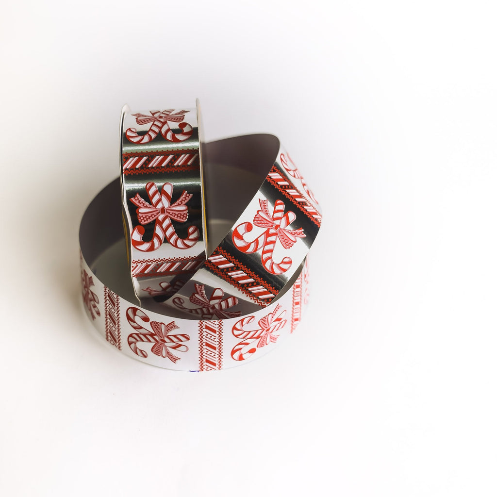 SILVER METALLIC CANDY CANES RIBBON